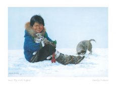 Inuit Boy with Puppies