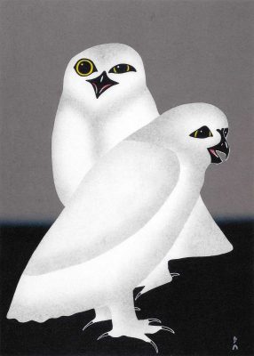 Unnuarsiut Uppiik (Night Owls), Stonecut & Stencil, 76.5 x 62 cm