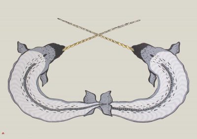 Sparring Narwhals (Lithograph, 76.5x109cm)