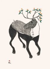 Caribou in Bloom (Linocut & Hand-Colouring, 47.7x34.5cm)
