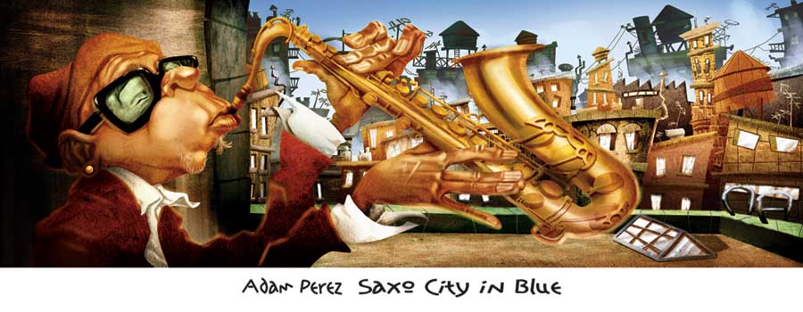 Saxo City in Blue by artist Adam Perez