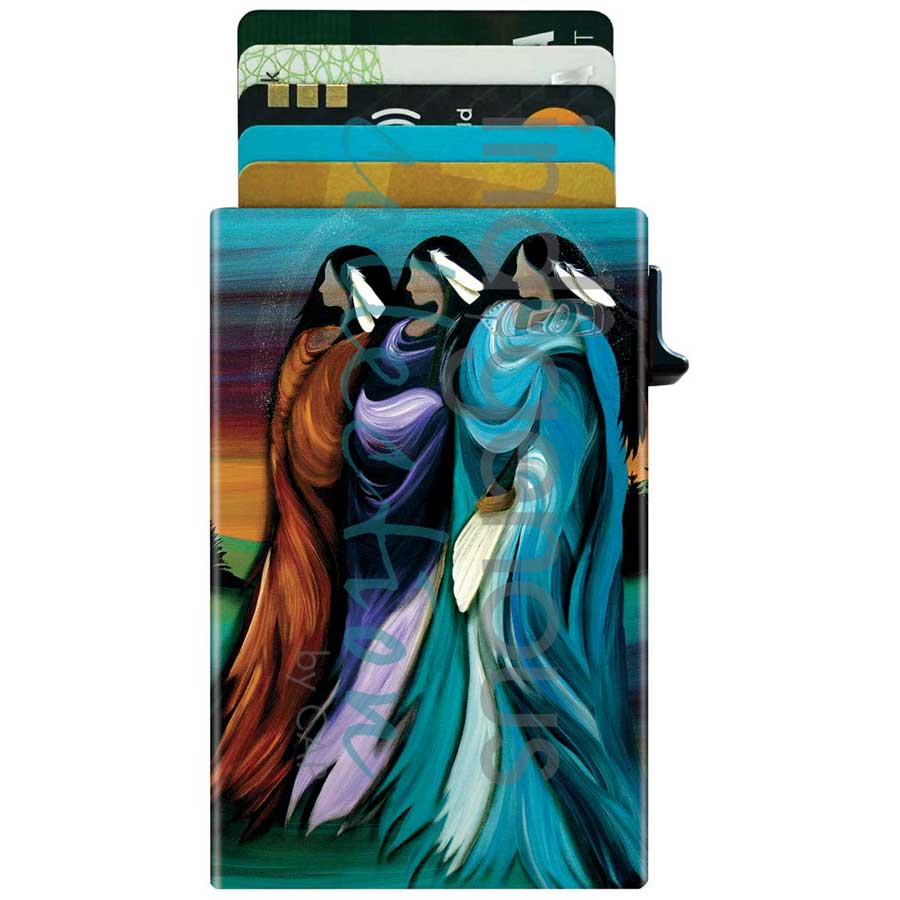 Three Sisters Metal Card Holder by artist Betty Albert. Indigenous Collection.