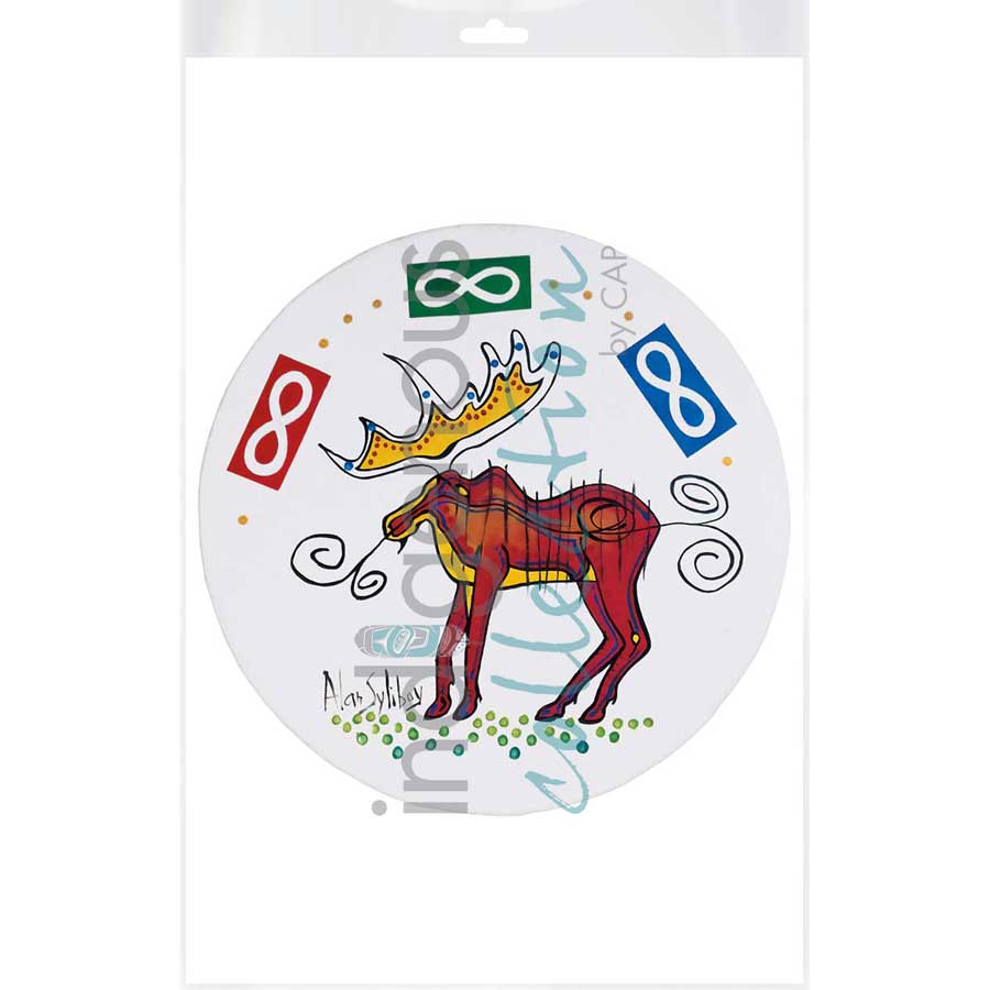 Moose Under Metis Flag Drum by artist Alan Syliboy - Mi'kmaq. Indigenous Collection