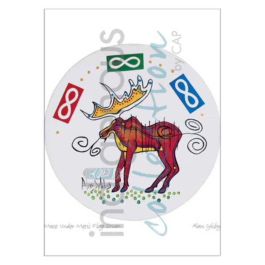 Moose Under Metis Flag Drum Canvas Prints