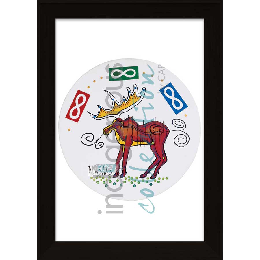 Moose Under Metis Flag Drum by artist Alan Syliboy - Mi'kmaq. Indigenous Collection