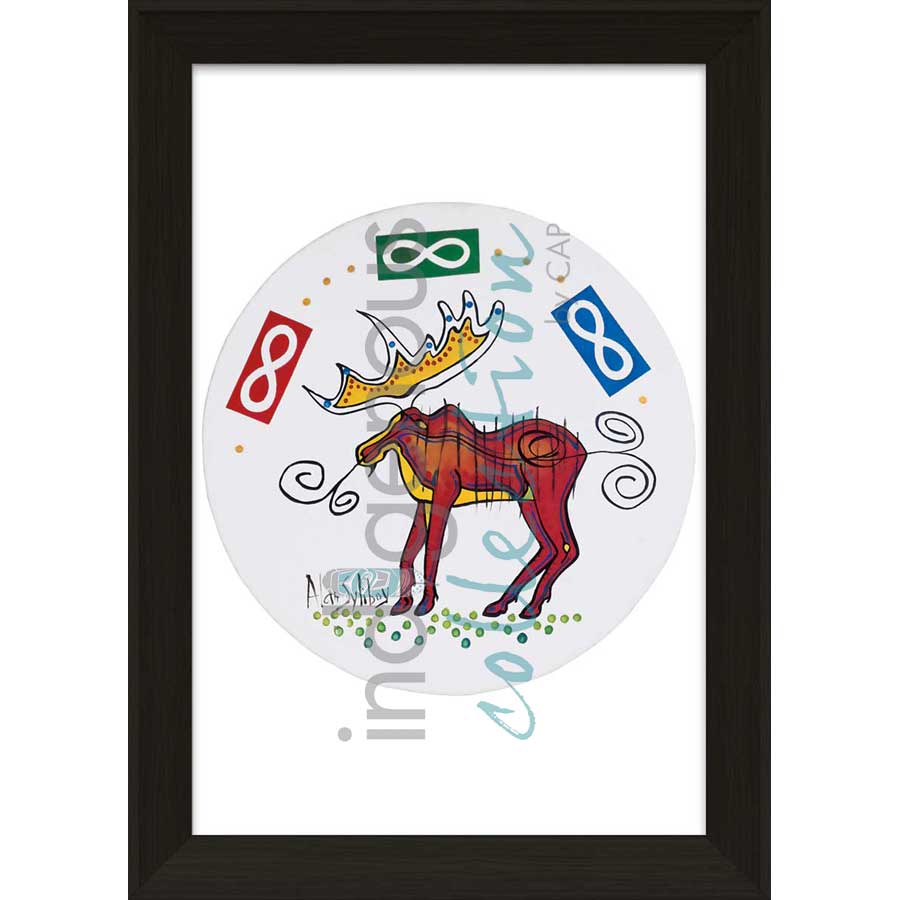 Moose Under Metis Flag Drum by artist Alan Syliboy - Mi'kmaq. Indigenous Collection