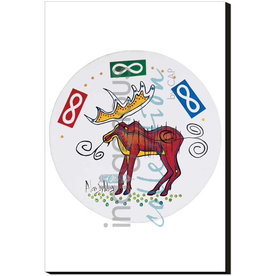 Moose Under Metis Flag Drum by artist Alan Syliboy - Mi'kmaq. Indigenous Collection