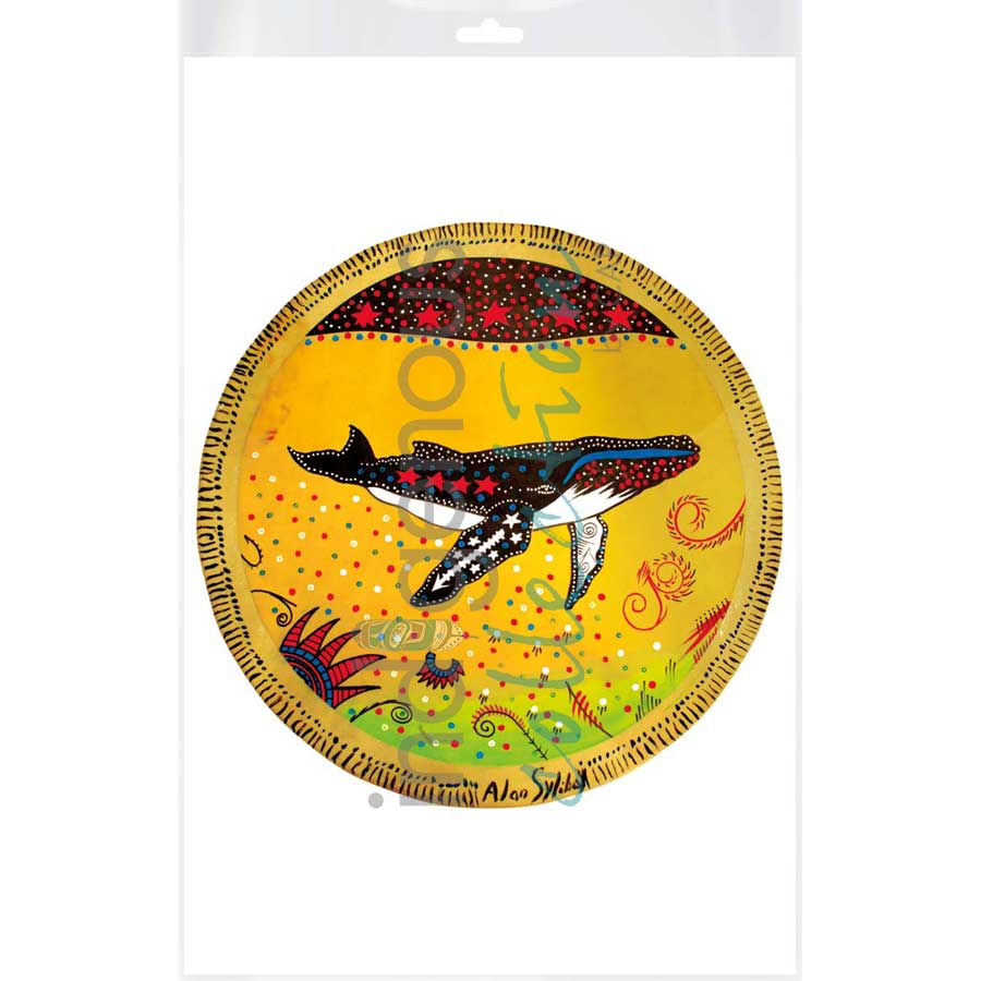 Yellow Whale Drum by artist Alan Syliboy - Mi'kmaq. Indigenous Collection