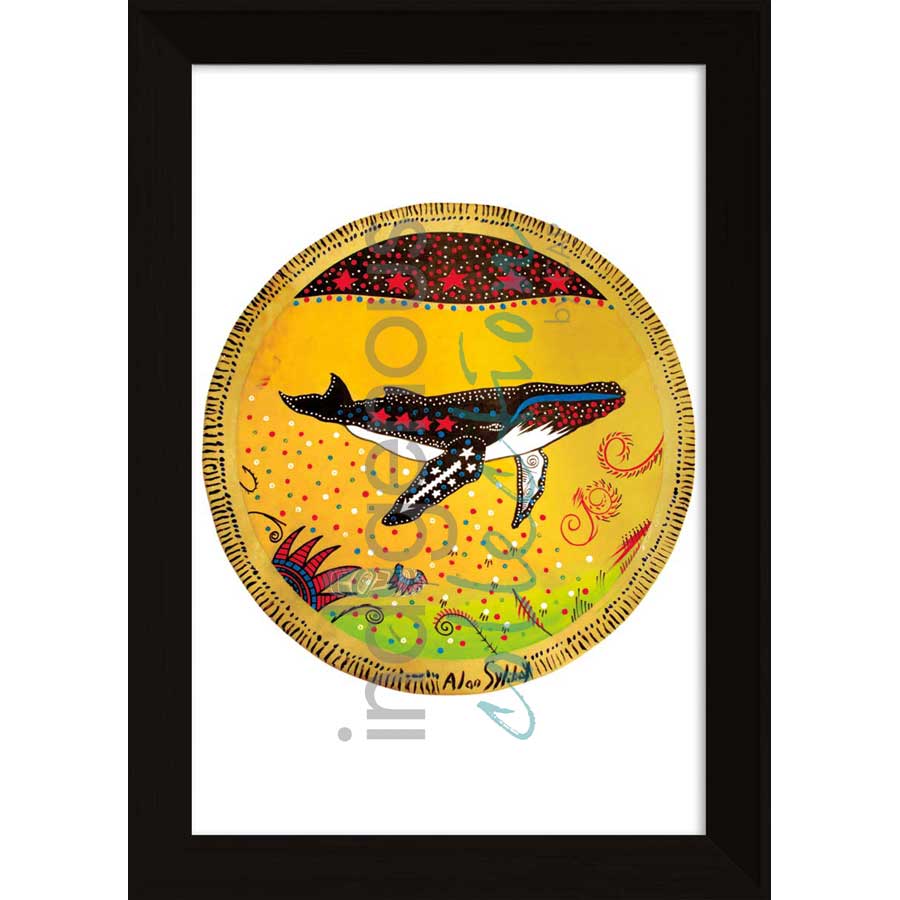 Yellow Whale Drum by artist Alan Syliboy - Mi'kmaq. Indigenous Collection