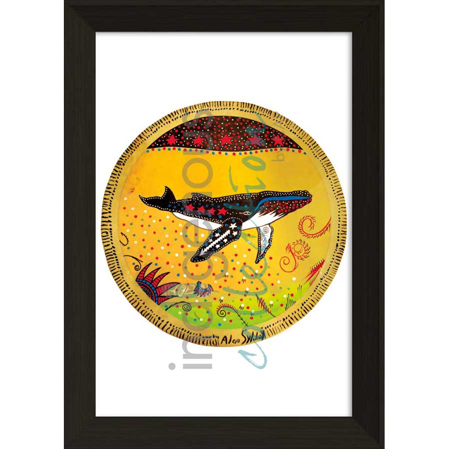 Yellow Whale Drum by artist Alan Syliboy - Mi'kmaq. Indigenous Collection
