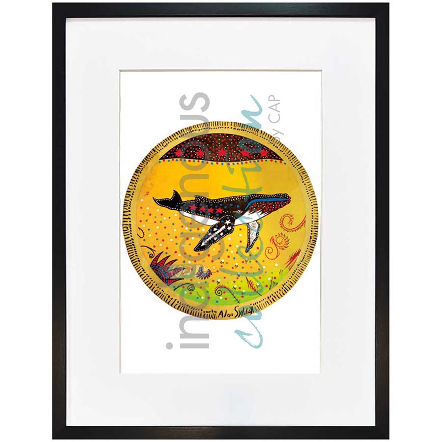 Yellow Whale Drum by artist Alan Syliboy - Mi'kmaq. Indigenous Collection