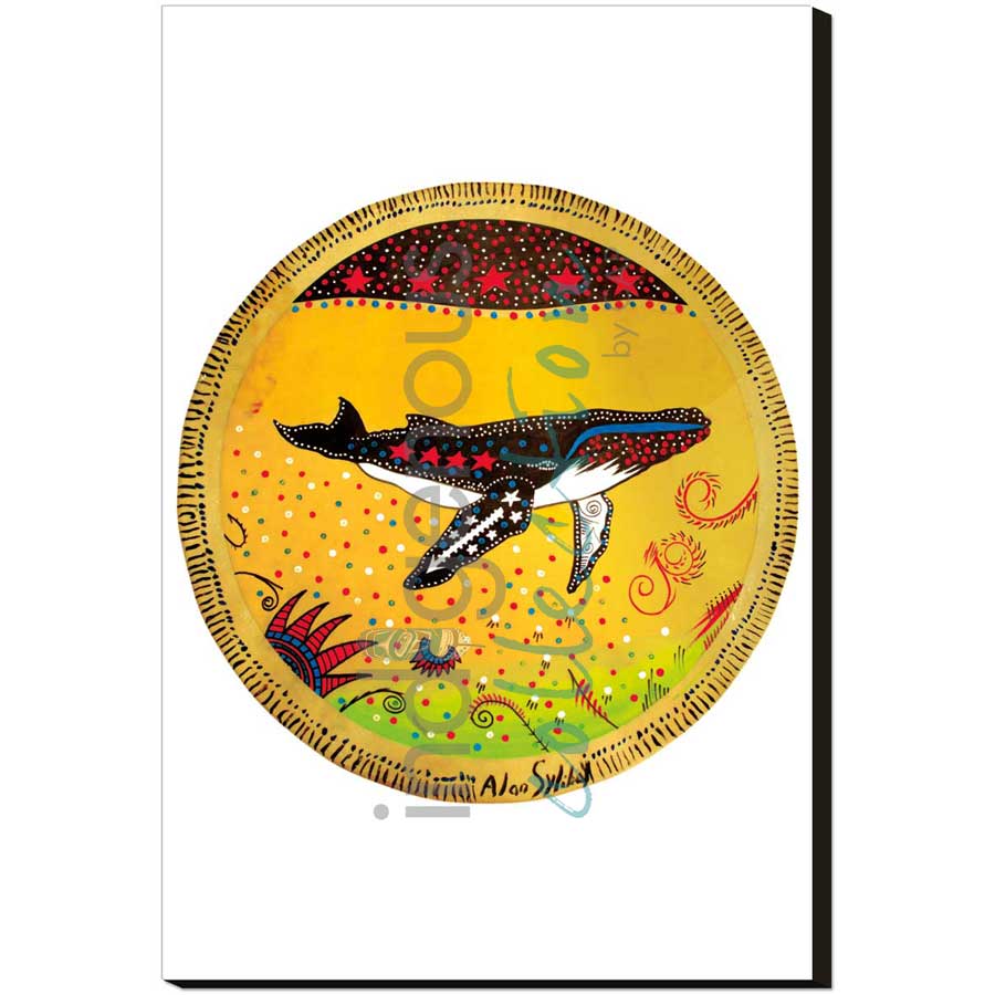 Yellow Whale Drum by artist Alan Syliboy - Mi'kmaq. Indigenous Collection