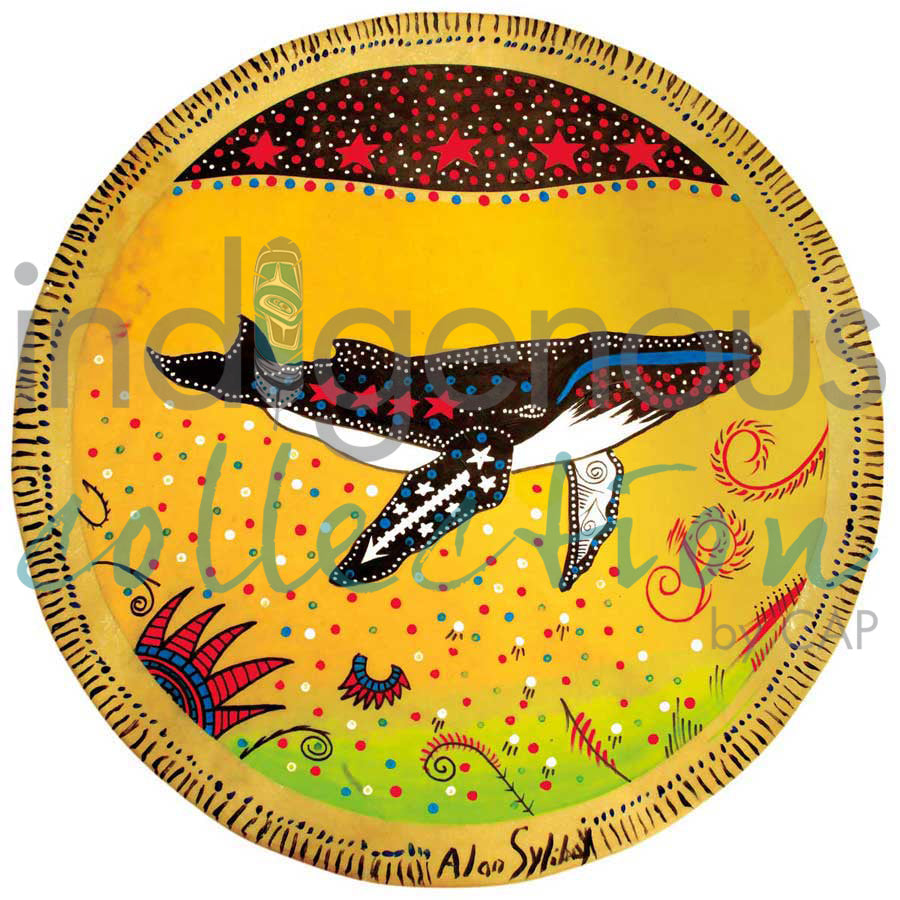 Yellow Whale Drum by artist Alan Syliboy