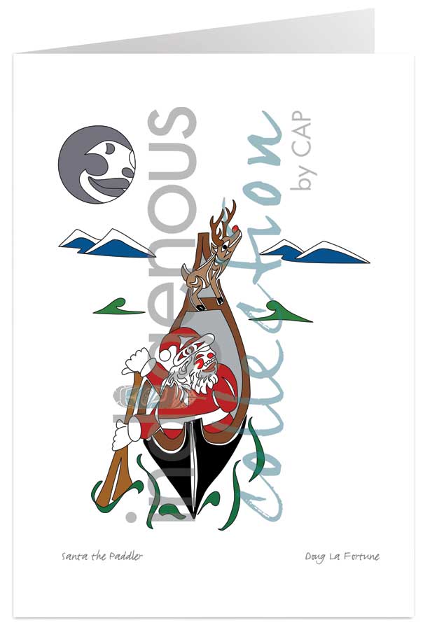 Santa the Paddler 5 x 7 Art Card by artist Doug La Fortune. Indigenous Collection