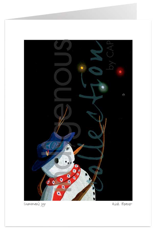 Snowman's Joy 5 x 7 Art Card by artist Rick Beaver. Indigenous Collection