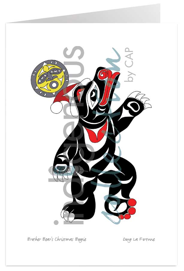 Brother Bear's Christmas Boogie 5 x 7 Art Card by artist Doug La Fortune. Indigenous Collection