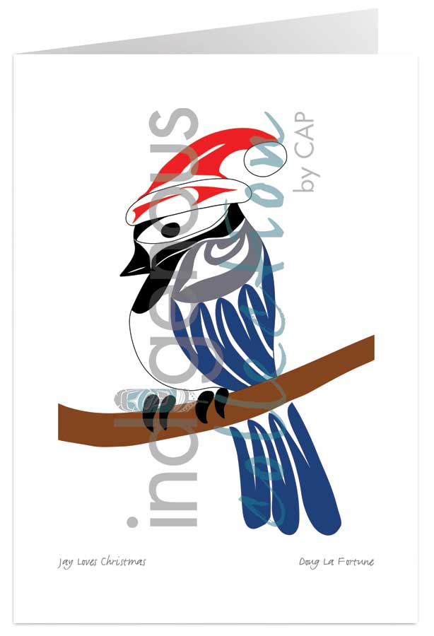 Jay Loves Christmas 5 x 7 Art Card by artist Doug La Fortune. Indigenous Collection