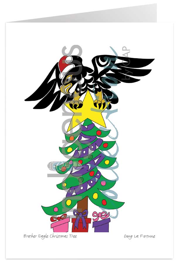 Brother Eagle Christmas Tree 5 x 7 Art Card by artist Doug La Fortune. Indigenous Collection