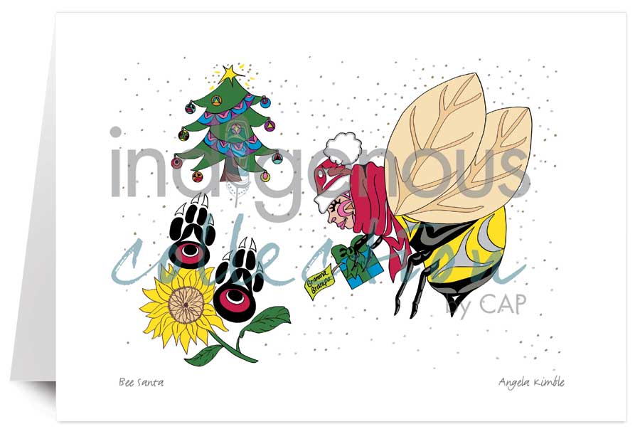 Bee Santa 5 x 7 Art Card by artist Angela Kimble. Indigenous Collection