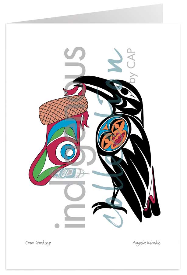 Crow Stocking 5 x 7 Art Card by artist Angela Kimble. Indigenous Collection