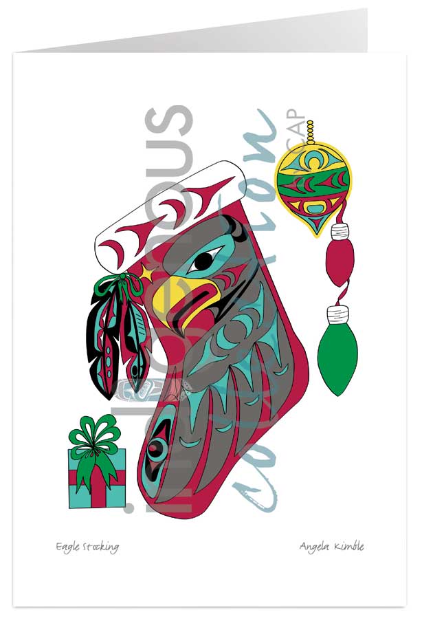 Eagle Stocking 5 x 7 Art Card by artist Angela Kimble. Indigenous Collection