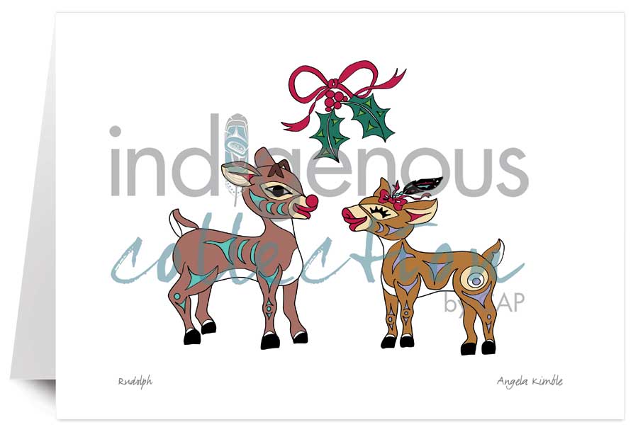 Rudolph 5 x 7 Art Card by artist Angela Kimble. Indigenous Collection