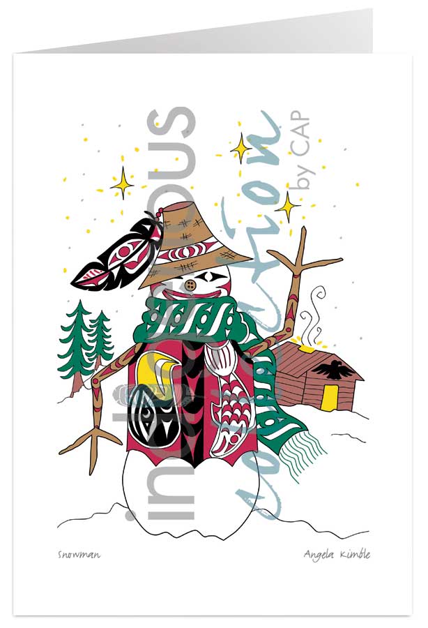 Snowman 5 x 7 Art Card by artist Angela Kimble. Indigenous Collection