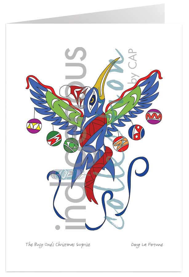 The Busy One's Christmas Surprise 5 x 7 Art Card by artist Doug La Fortune. Indigenous Collection