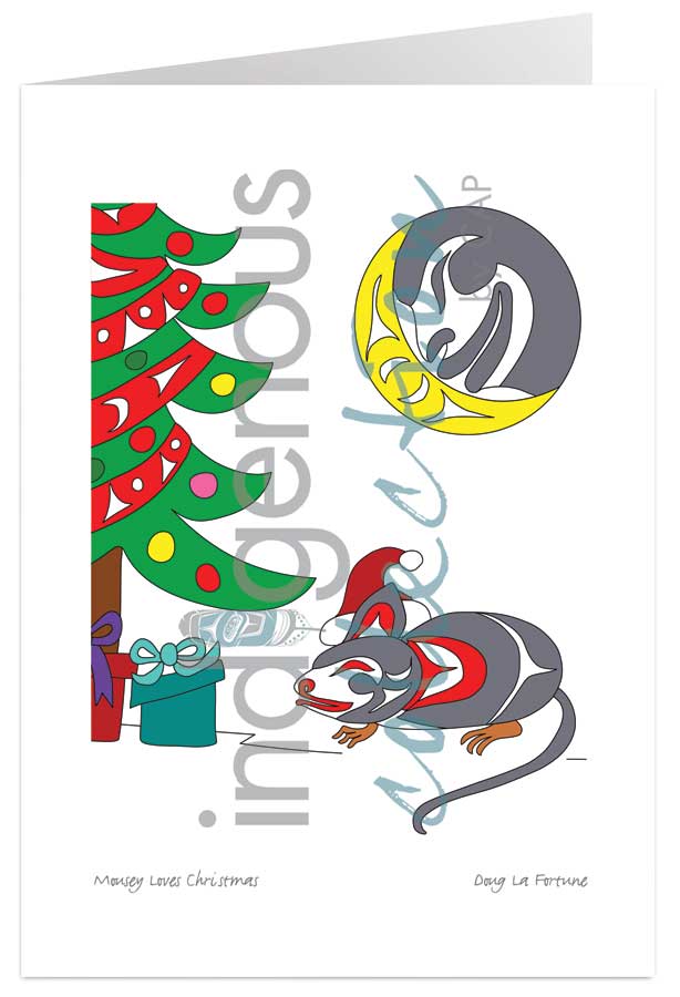 Mousey Loves Christmas 5 x 7 Art Card by artist Doug La Fortune. Indigenous Collection