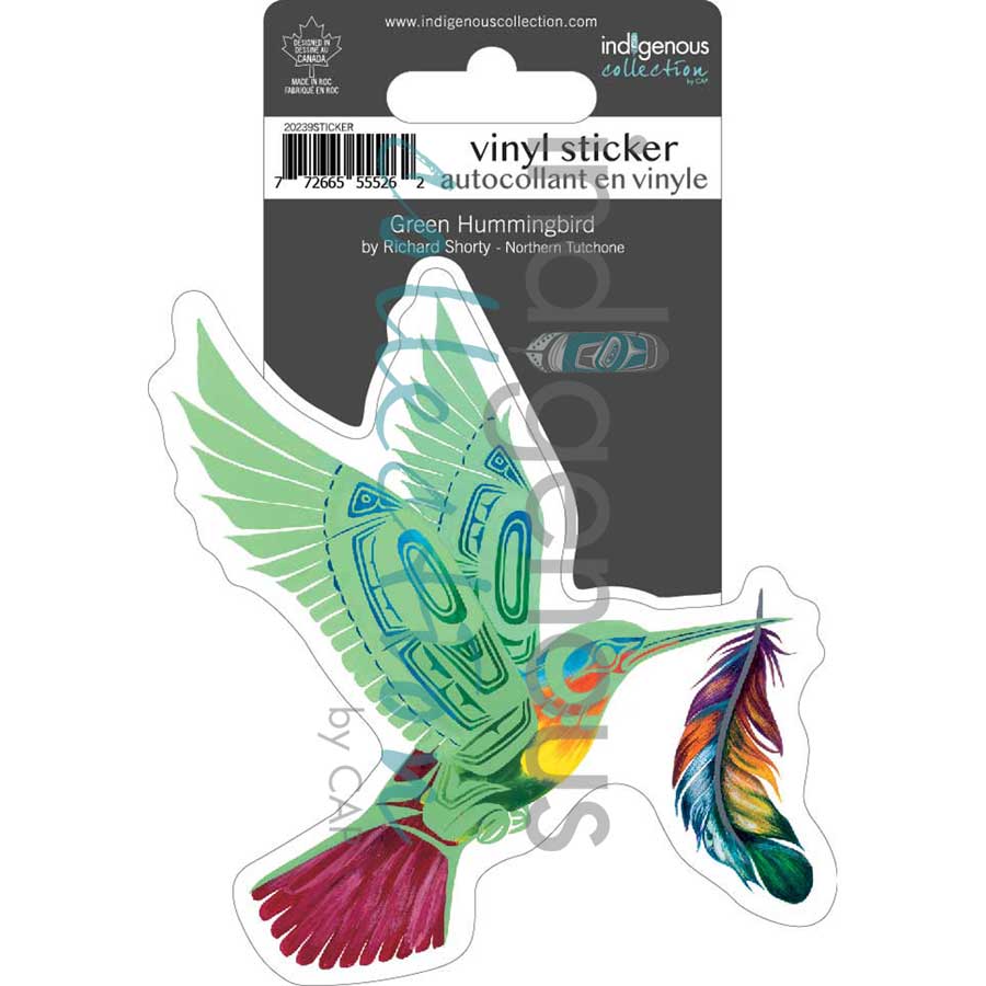 Green Hummingbird Vinyl Die-Cut Sticker by artist Richard Shorty