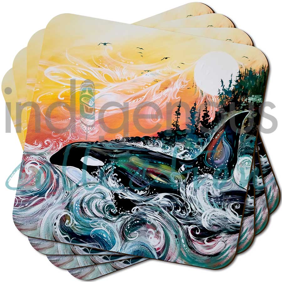 Killer Whale Sunset Coaster by artist Carla Joseph