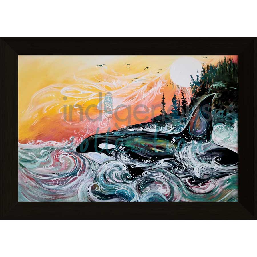 Killer Whale Sunset by artist Carla Joseph - Métis/Cree. Indigenous Collection