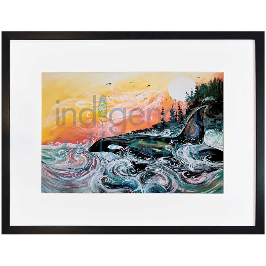 Killer Whale Sunset by artist Carla Joseph - Métis/Cree. Indigenous Collection