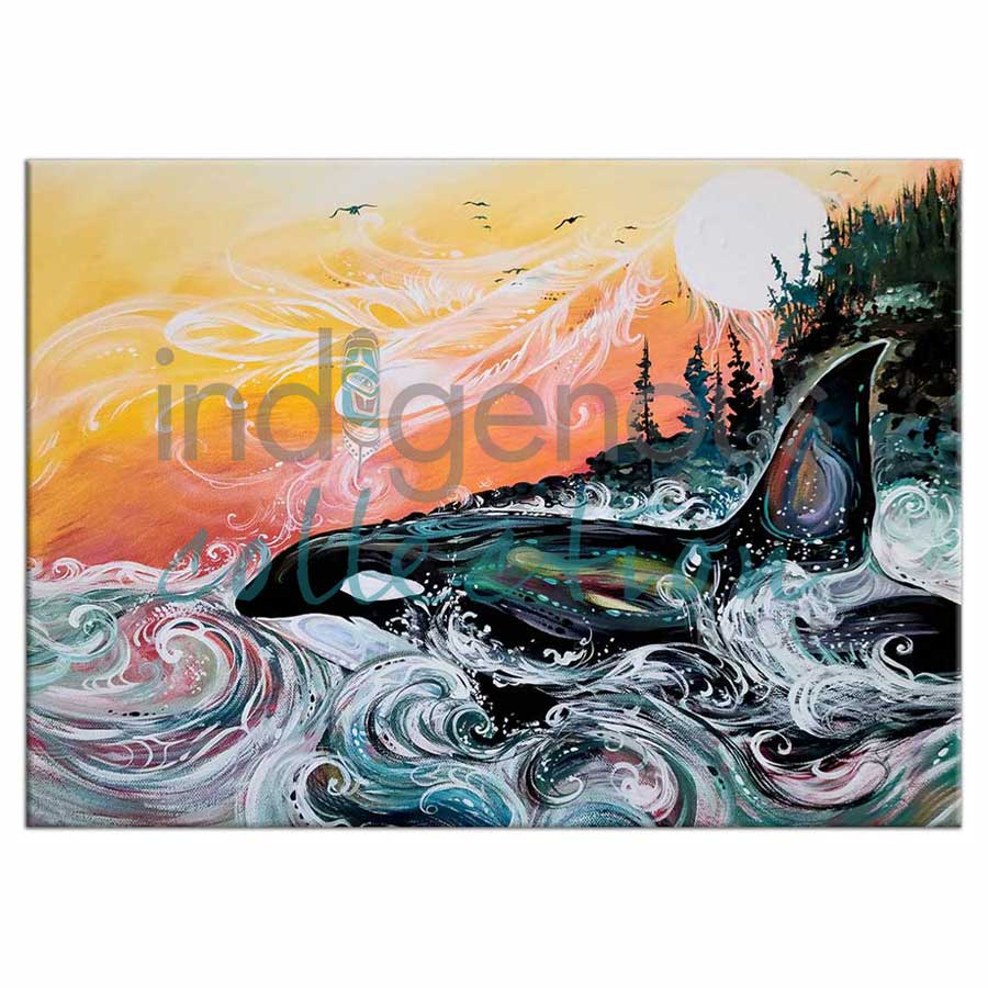 Killer Whale Sunset Magnets by artist Carla Joseph