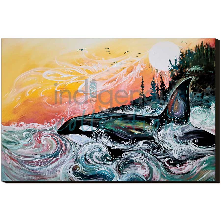 Killer Whale Sunset by artist Carla Joseph - Métis/Cree. Indigenous Collection