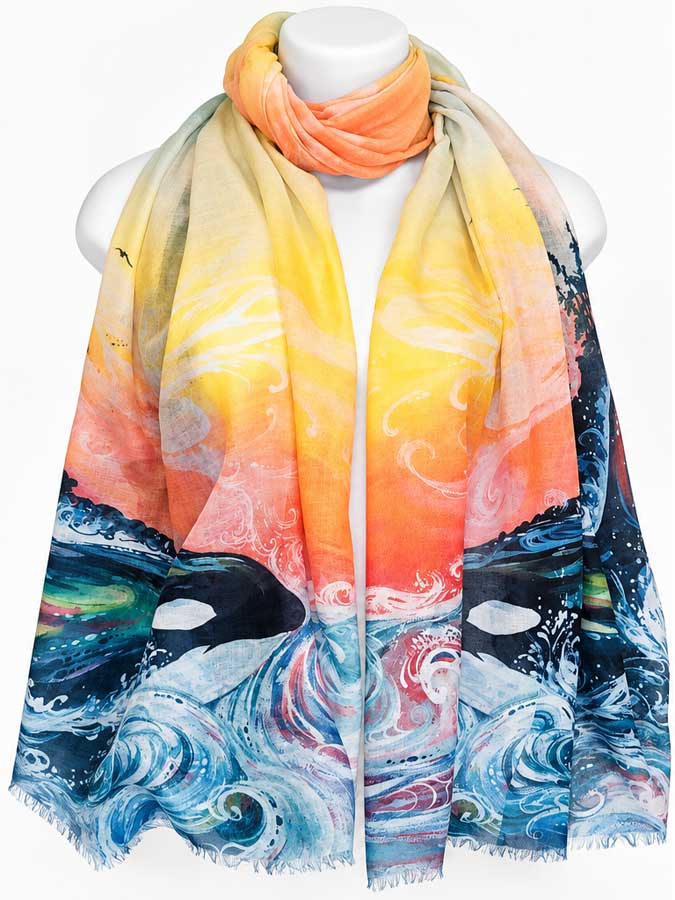 Killer Whale Sunset Eco Scarf by artist Carla Joseph