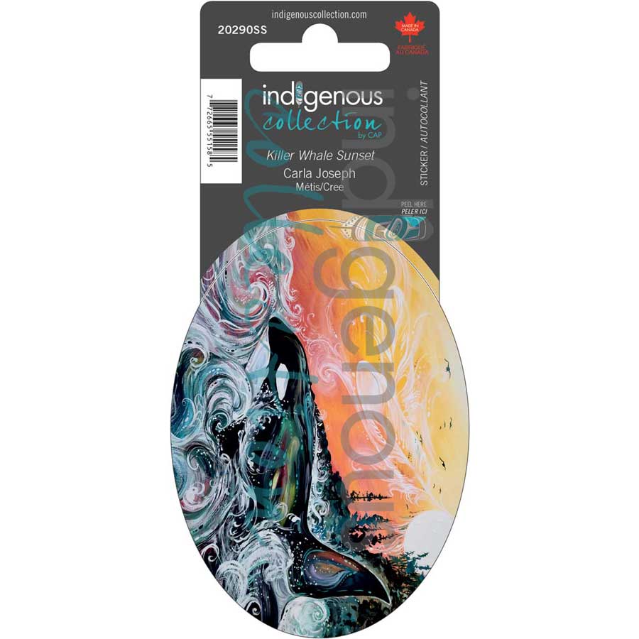 Killer Whale Sunset Sticker by artist Carla Joseph