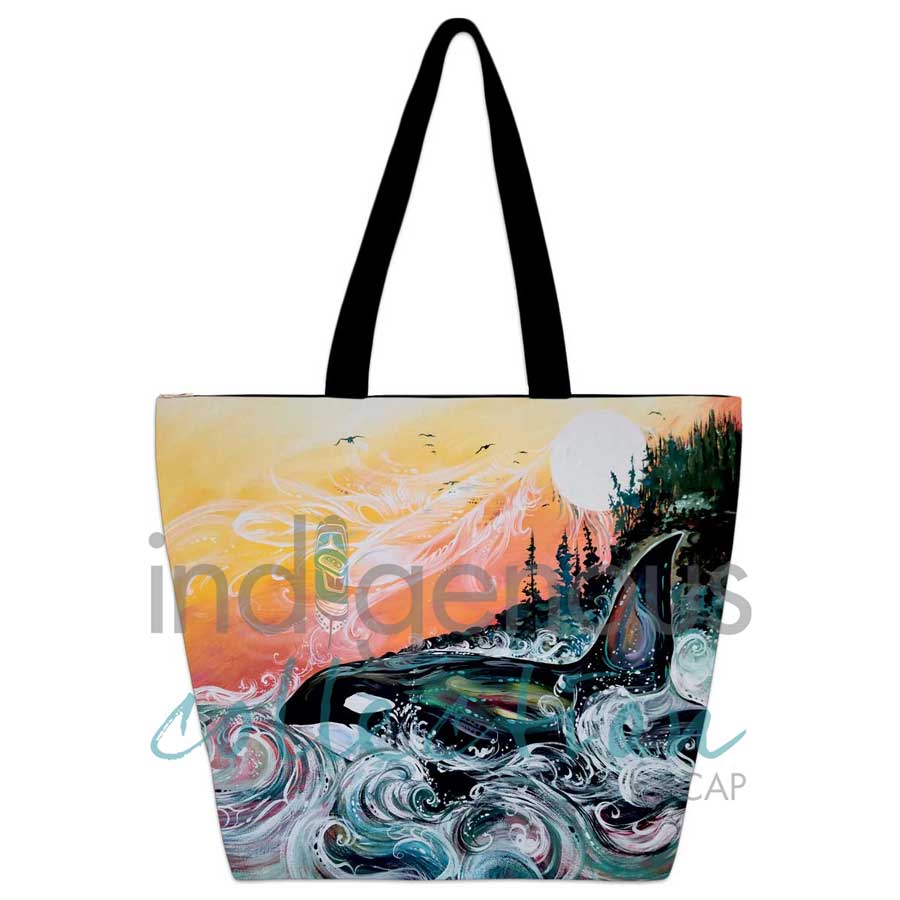 Killer Whale Sunset Tote Bag by artist Carla Joseph