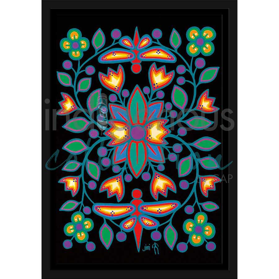 Black Floral Garden by artist Jim Oskineegish - Ojibway. Indigenous Collection