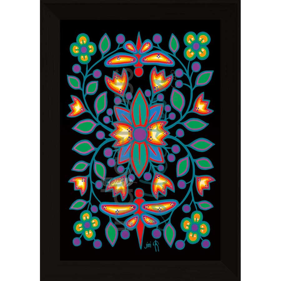Black Floral Garden by artist Jim Oskineegish - Ojibway. Indigenous Collection