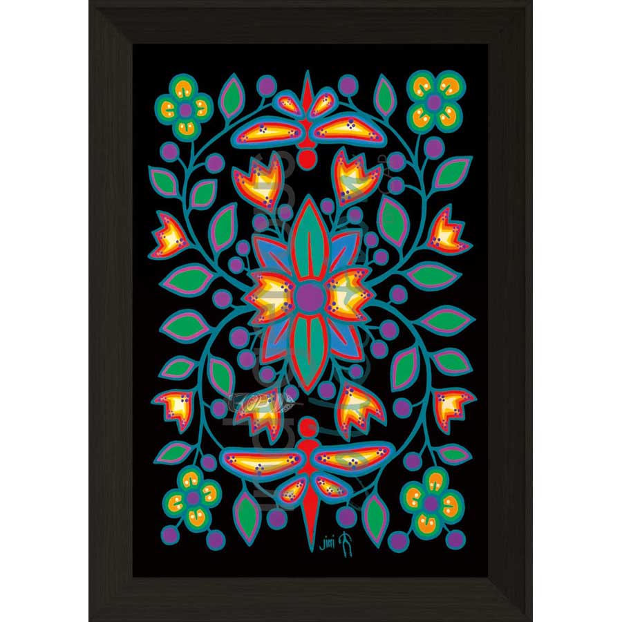 Black Floral Garden by artist Jim Oskineegish - Ojibway. Indigenous Collection