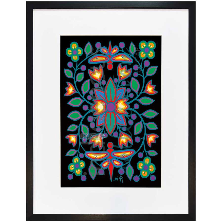 Black Floral Garden by artist Jim Oskineegish - Ojibway. Indigenous Collection
