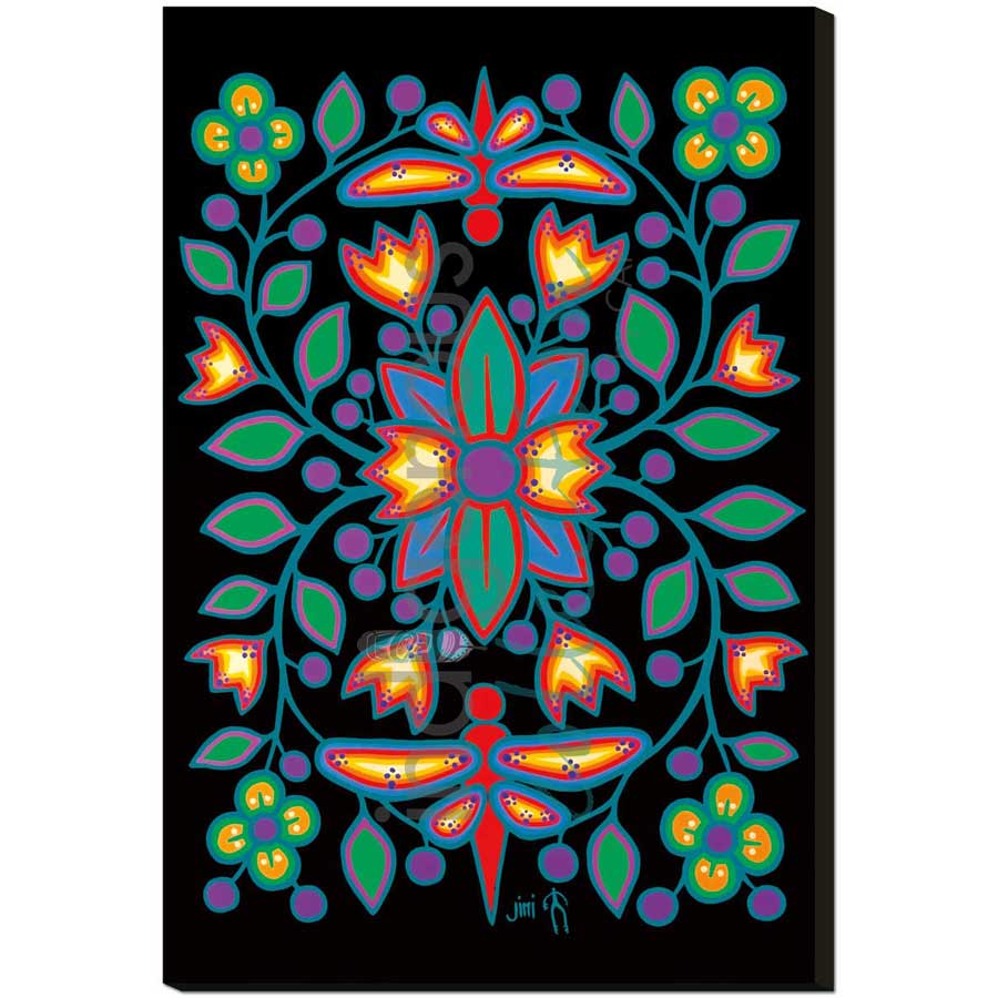 Black Floral Garden by artist Jim Oskineegish - Ojibway. Indigenous Collection