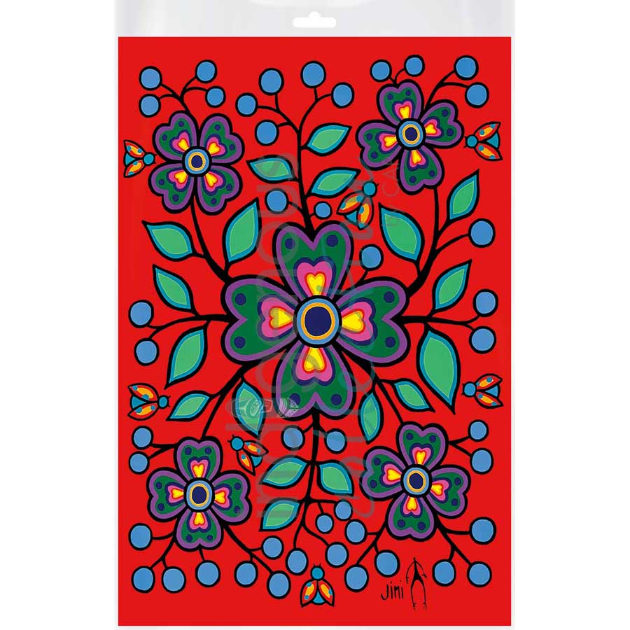 Red Floral Garden by artist Jim Oskineegish - Ojibway. Indigenous Collection