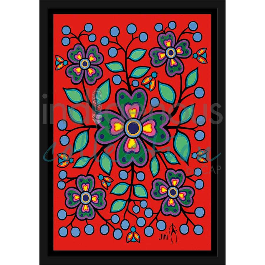 Red Floral Garden by artist Jim Oskineegish - Ojibway. Indigenous Collection