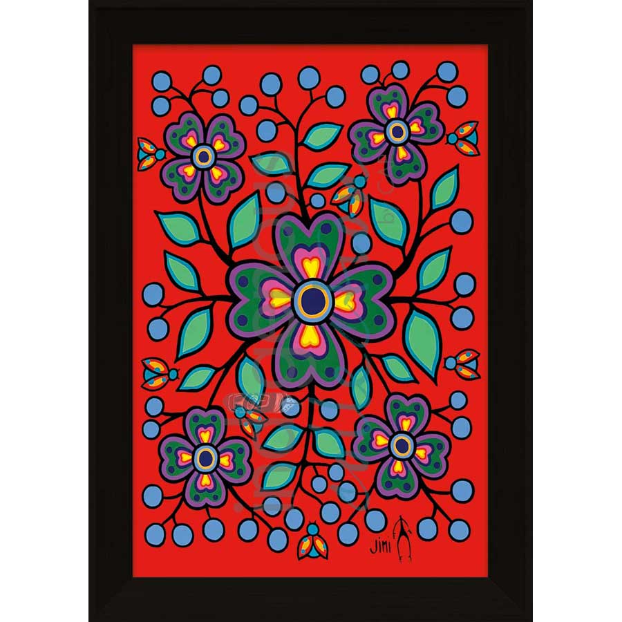 Red Floral Garden by artist Jim Oskineegish - Ojibway. Indigenous Collection
