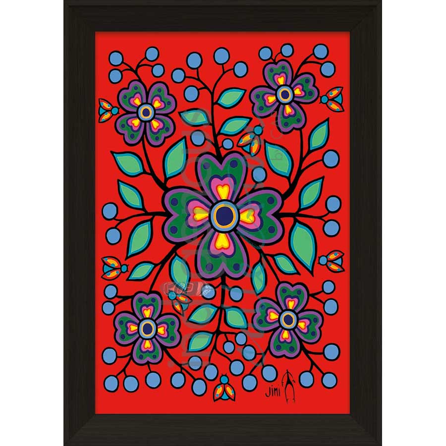 Red Floral Garden by artist Jim Oskineegish - Ojibway. Indigenous Collection