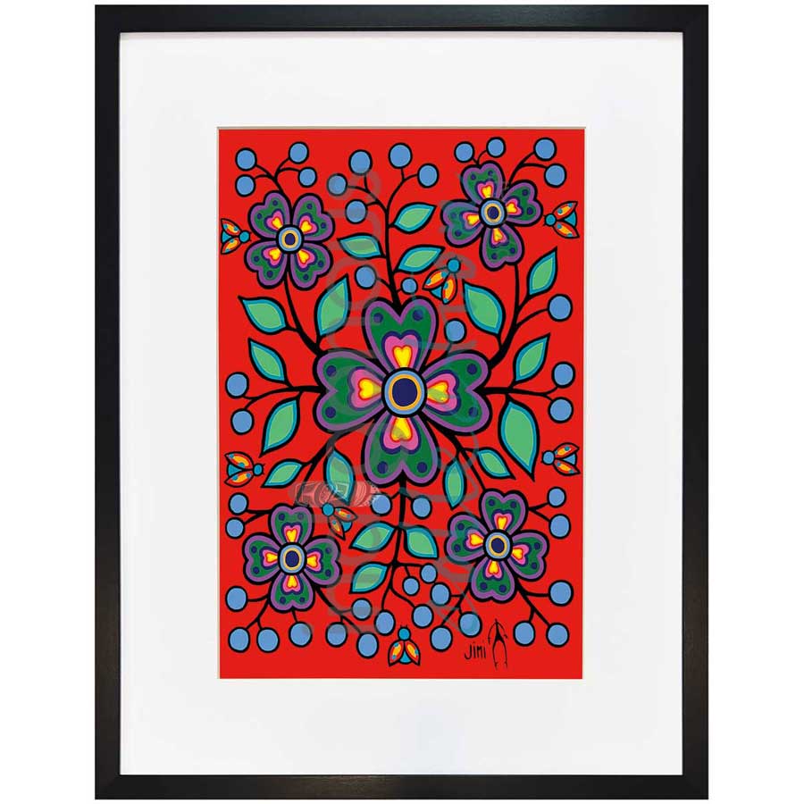 Red Floral Garden by artist Jim Oskineegish - Ojibway. Indigenous Collection