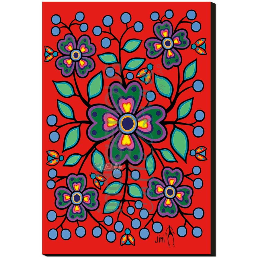 Red Floral Garden by artist Jim Oskineegish - Ojibway. Indigenous Collection