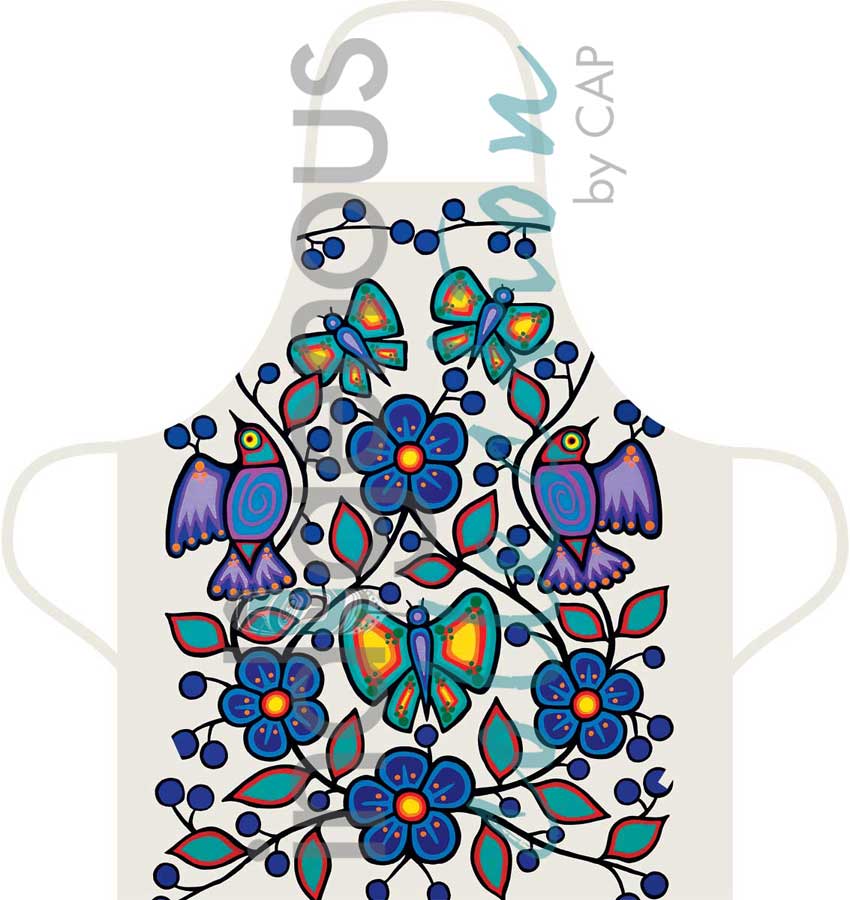 White Floral Garden Aprons by artist Jim Oskineegish. Indigenous Collection.